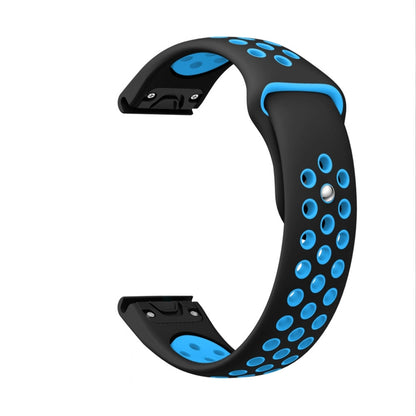 For Garmin Quatix 5 22mm Sports Breathable Silicone Watch Band(Black+Blue) -  by PMC Jewellery | Online Shopping South Africa | PMC Jewellery