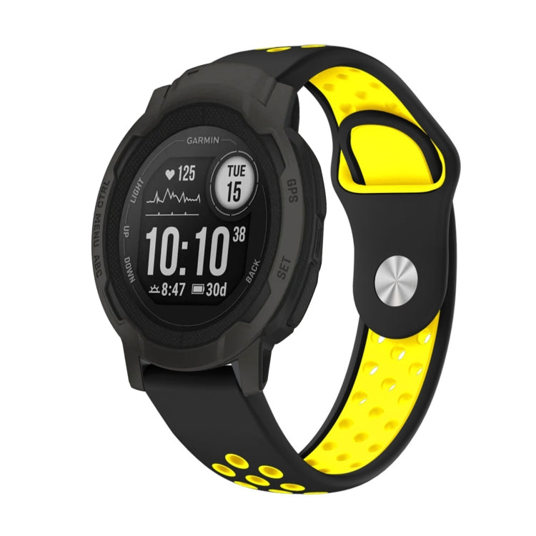 For Garmin Instinct 2 22mm Sports Breathable Silicone Watch Band(Black+Yellow) -  by PMC Jewellery | Online Shopping South Africa | PMC Jewellery