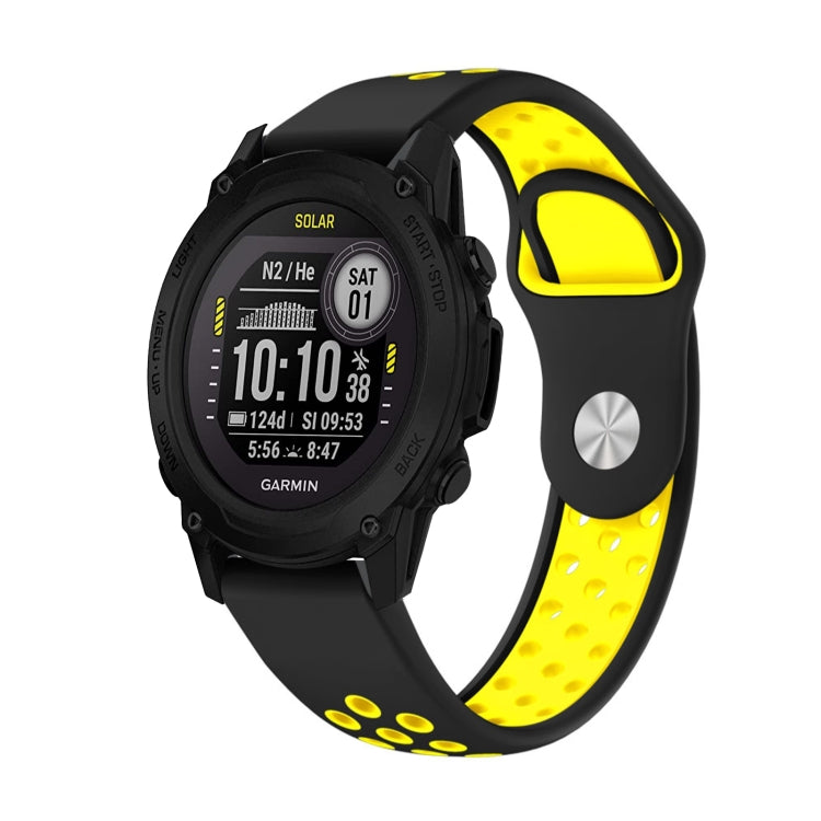 For Garmin Descent G1 22mm Sports Breathable Silicone Watch Band(Black+Yellow) -  by PMC Jewellery | Online Shopping South Africa | PMC Jewellery