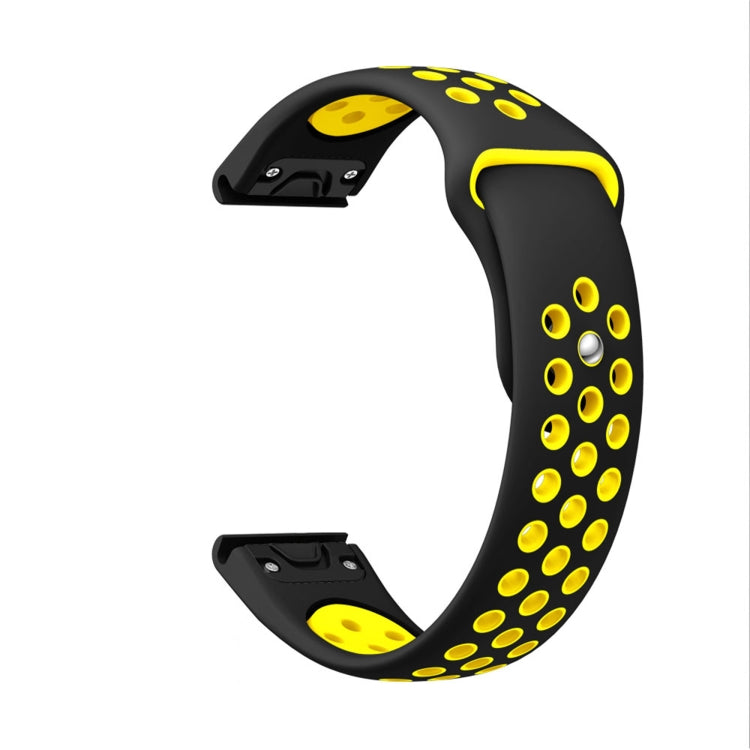 For Garmin Descent G1 22mm Sports Breathable Silicone Watch Band(Black+Yellow) -  by PMC Jewellery | Online Shopping South Africa | PMC Jewellery