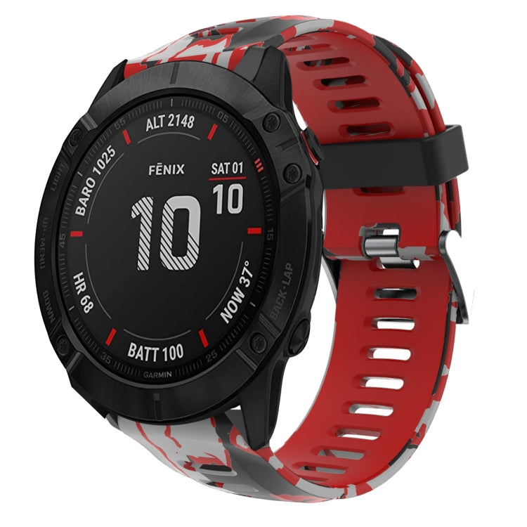 For Garmin Fenix 6X Pro 26mm Camouflage Printed Silicone Watch Band(Red+Army Camouflage) -  by PMC Jewellery | Online Shopping South Africa | PMC Jewellery