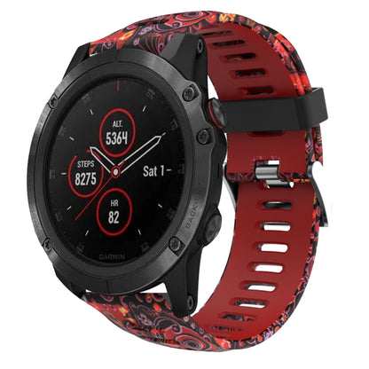 For Garmin Fenix 5X Plus 26mm Camouflage Printed Silicone Watch Band(Red+Jellyfish Camouflage) -  by PMC Jewellery | Online Shopping South Africa | PMC Jewellery