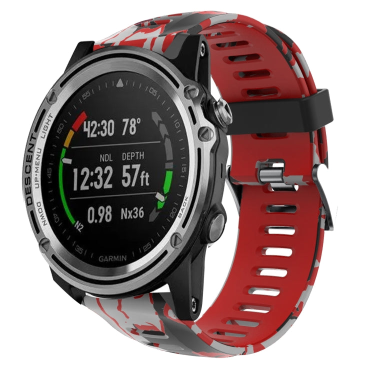 For Garmin Descent MK 1 26mm Camouflage Printed Silicone Watch Band(Red+Army Camouflage) -  by PMC Jewellery | Online Shopping South Africa | PMC Jewellery