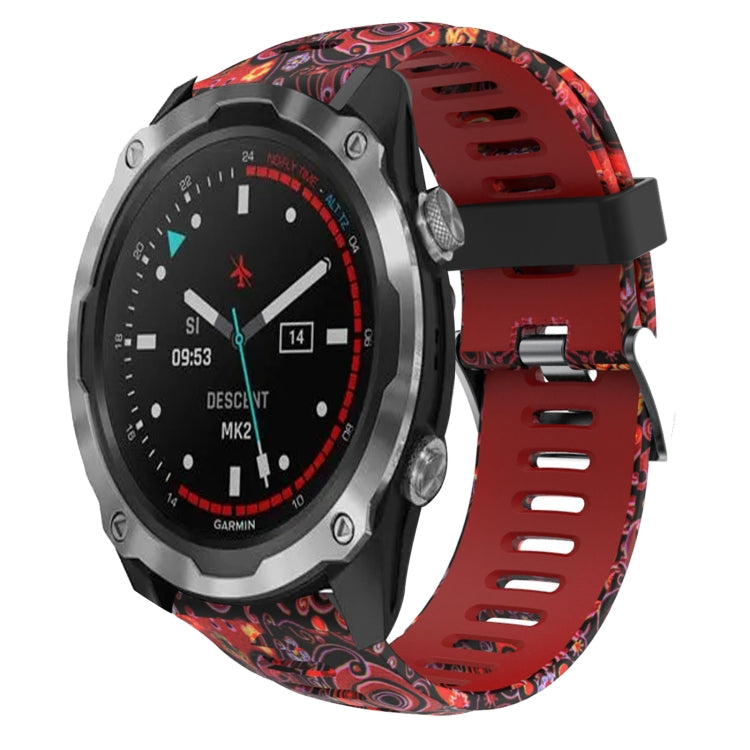 For Garmin Descent MK 2 26mm Camouflage Printed Silicone Watch Band(Red+Jellyfish Camouflage) -  by PMC Jewellery | Online Shopping South Africa | PMC Jewellery