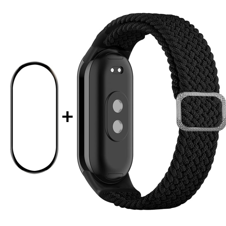 For Xiaomi Mi Band 8 ENKAY Hat-Prince 2 in 1 Set Full Coverage Screen Protector + Elastic Braided Nylon Watch Band(Black) - Watch Bands by ENKAY | Online Shopping South Africa | PMC Jewellery | Buy Now Pay Later Mobicred