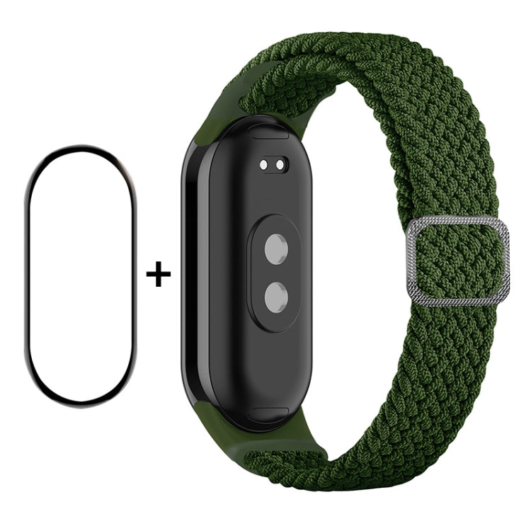 For Xiaomi Mi Band 8 ENKAY Hat-Prince 2 in 1 Set Full Coverage Screen Protector + Elastic Braided Nylon Watch Band(Green) - Watch Bands by ENKAY | Online Shopping South Africa | PMC Jewellery | Buy Now Pay Later Mobicred