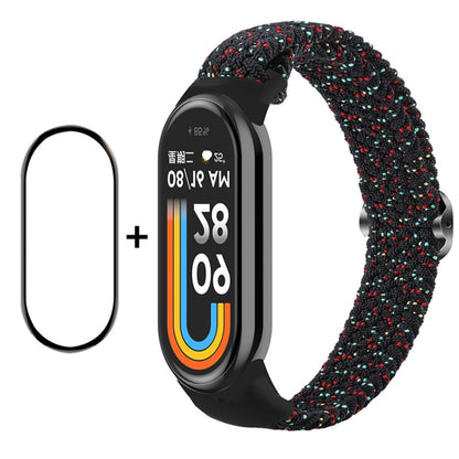 For Xiaomi Mi Band 8 ENKAY Hat-Prince 2 in 1 Set Full Coverage Screen Protector + Elastic Braided Nylon Watch Band(Starry Black) - Watch Bands by ENKAY | Online Shopping South Africa | PMC Jewellery | Buy Now Pay Later Mobicred