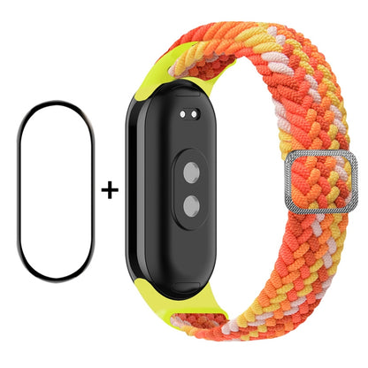 For Xiaomi Mi Band 8 ENKAY Hat-Prince 2 in 1 Set Full Coverage Screen Protector + Elastic Braided Nylon Watch Band(Colorful Orange) - Watch Bands by ENKAY | Online Shopping South Africa | PMC Jewellery | Buy Now Pay Later Mobicred