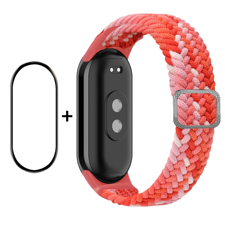 For Xiaomi Mi Band 8 ENKAY Hat-Prince 2 in 1 Set Full Coverage Screen Protector + Elastic Braided Nylon Watch Band(Colorful Red) - Watch Bands by ENKAY | Online Shopping South Africa | PMC Jewellery | Buy Now Pay Later Mobicred