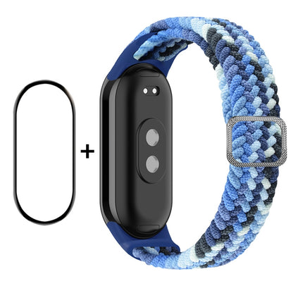 For Xiaomi Mi Band 8 ENKAY Hat-Prince 2 in 1 Set Full Coverage Screen Protector + Elastic Braided Nylon Watch Band(Colorful Blue) - Watch Bands by ENKAY | Online Shopping South Africa | PMC Jewellery | Buy Now Pay Later Mobicred