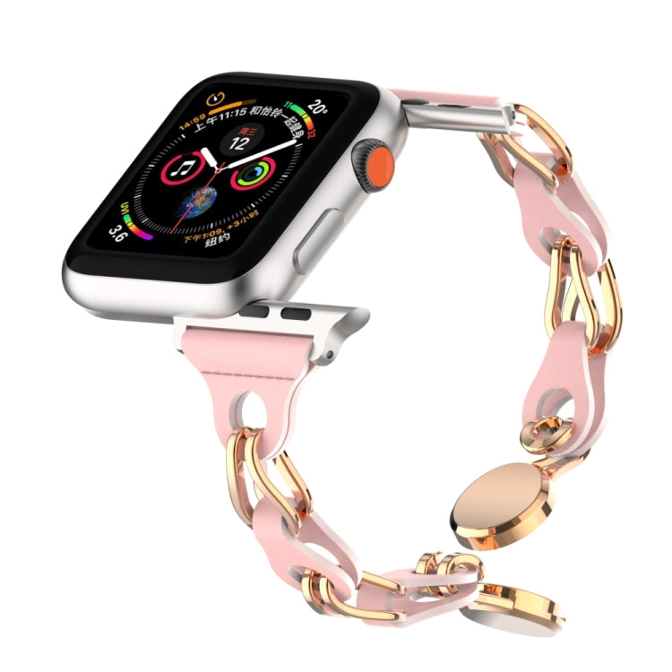 For Apple Watch 2 38mm Hollow Leather Chain Magnetic Buckle Watch Band(Pink) - Watch Bands by PMC Jewellery | Online Shopping South Africa | PMC Jewellery