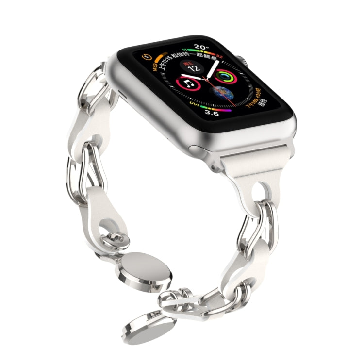 For Apple Watch 38mm Hollow Leather Chain Magnetic Buckle Watch Band(White) - Watch Bands by PMC Jewellery | Online Shopping South Africa | PMC Jewellery