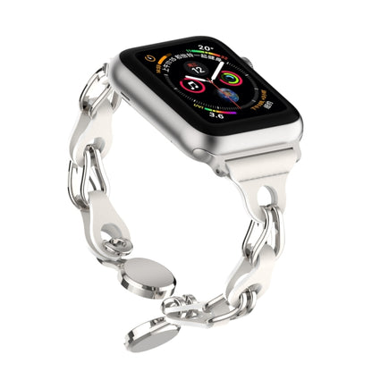 For Apple Watch 2 42mm Hollow Leather Chain Magnetic Buckle Watch Band(White) - Watch Bands by PMC Jewellery | Online Shopping South Africa | PMC Jewellery