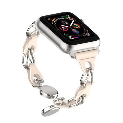 For Apple Watch SE 40mm Hollow Leather Chain Magnetic Buckle Watch Band(Starlight Color) - Watch Bands by PMC Jewellery | Online Shopping South Africa | PMC Jewellery