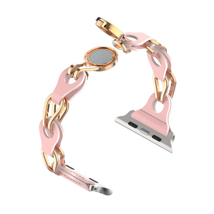 For Apple Watch SE 2022 44mm Hollow Leather Chain Magnetic Buckle Watch Band(Pink) - Watch Bands by PMC Jewellery | Online Shopping South Africa | PMC Jewellery