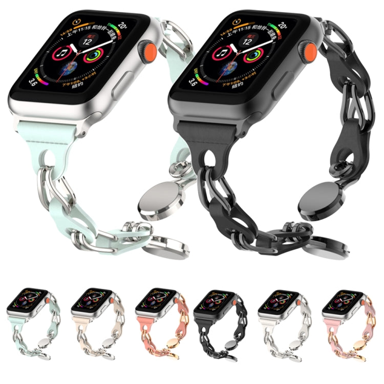 For Apple Watch 42mm Hollow Leather Chain Magnetic Buckle Watch Band(White) - Watch Bands by PMC Jewellery | Online Shopping South Africa | PMC Jewellery