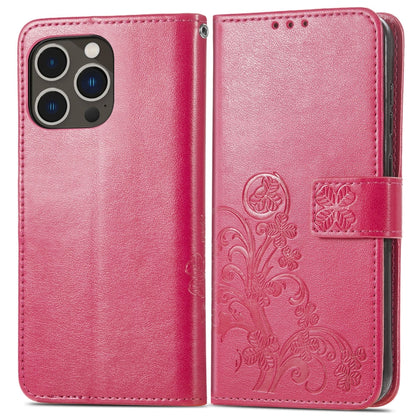 For iPhone 15 Pro Max Four-leaf Clasp Embossed Buckle Leather Phone Case(Magengta) - iPhone 15 Pro Max Cases by PMC Jewellery | Online Shopping South Africa | PMC Jewellery