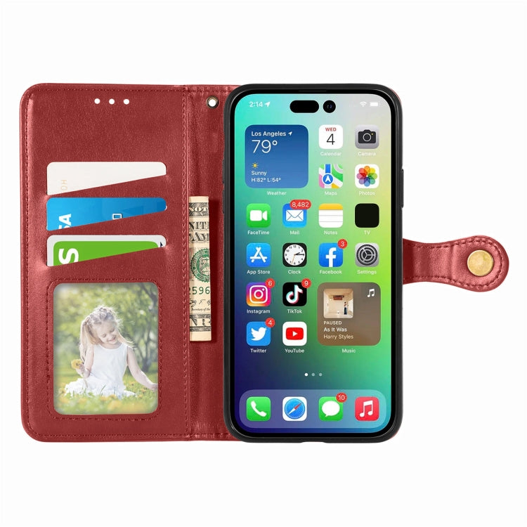 For iPhone 15 Plus Retro Solid Color Buckle Leather Phone Case(Red) - free shipping - PMC TechLife - Order now!
