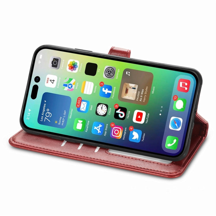 For iPhone 15 Plus Retro Solid Color Buckle Leather Phone Case(Red) - iPhone 15 Plus Cases by PMC Jewellery | Online Shopping South Africa | PMC Jewellery