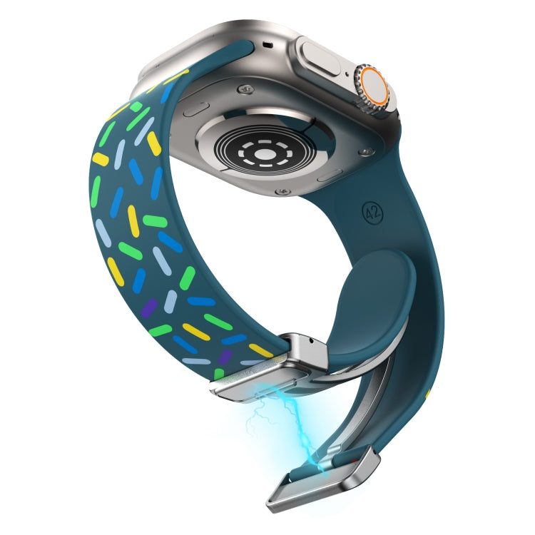 For Apple Watch 8 41mm Rainbow Dots Silicone Magnetic Buckle Watch Band(Blue) - Watch Bands by PMC TechLife | Online Shopping South Africa | PMC TechLife