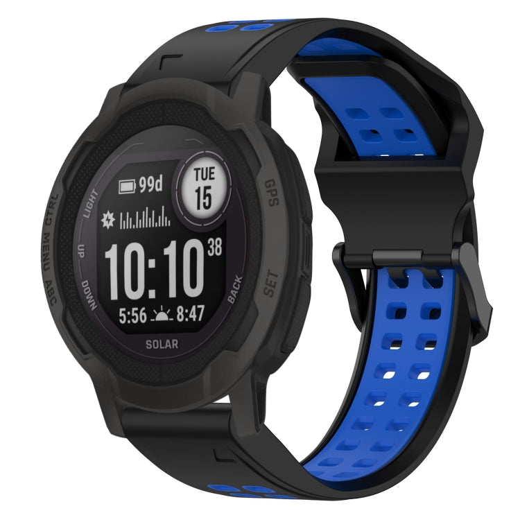 For Garmin  Instinct 2 Solar 22mm Two-Color Reverse Buckle Silicone Watch Band(Black+Blue) - Watch Bands by PMC Jewellery | Online Shopping South Africa | PMC Jewellery