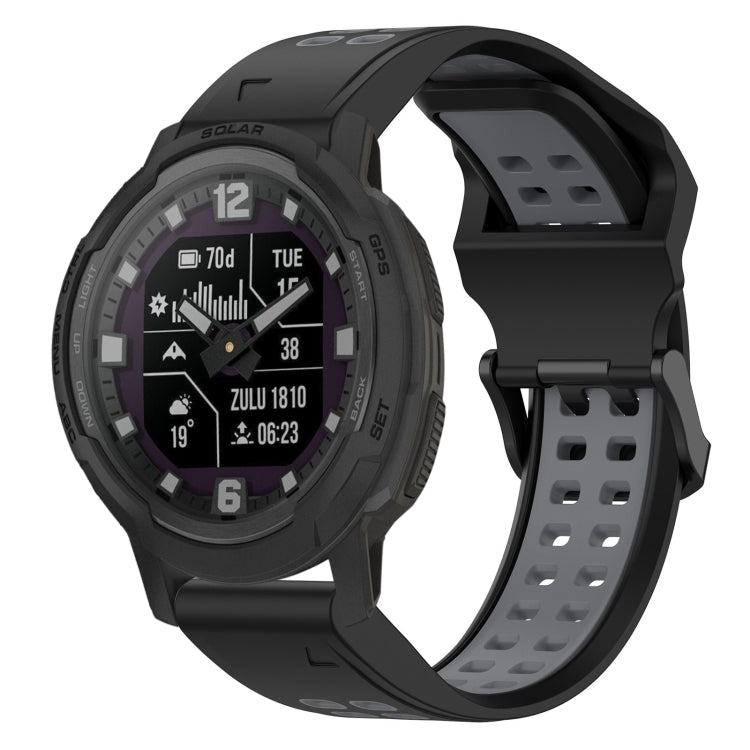 For Garmin Instinct Crossover 22mm Two-Color Reverse Buckle Silicone Watch Band(Black+Grey) - Watch Bands by PMC TechLife | Online Shopping South Africa | PMC TechLife