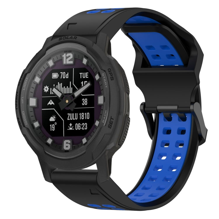 For Garmin Instinct Crossover 22mm Two-Color Reverse Buckle Silicone Watch Band(Black+Blue) - Watch Bands by PMC Jewellery | Online Shopping South Africa | PMC Jewellery