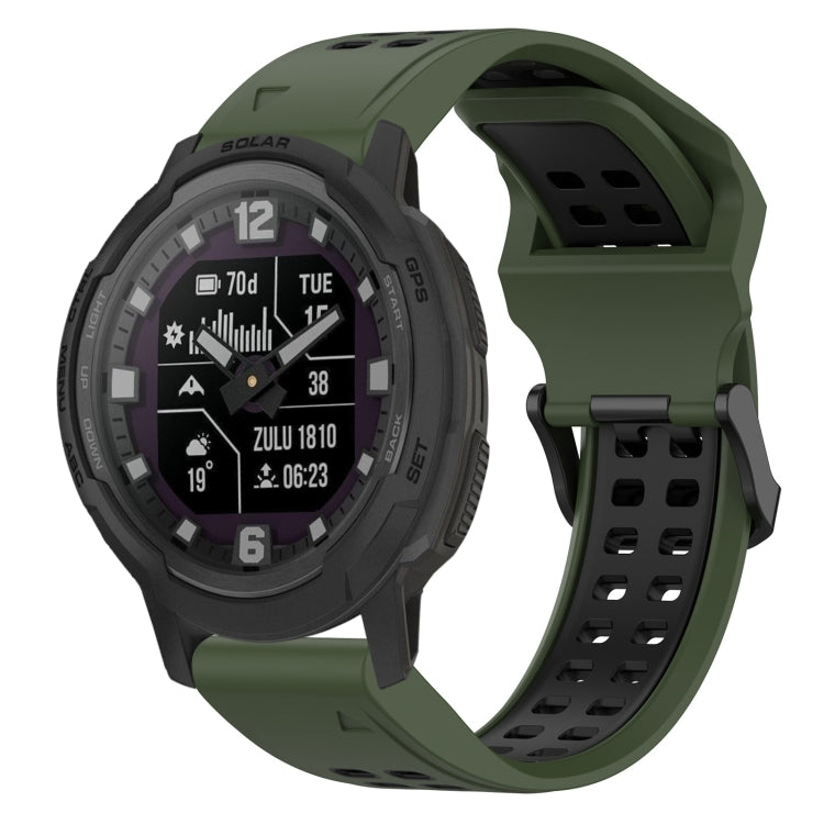 For Garmin Instinct Crossover 22mm Two-Color Reverse Buckle Silicone Watch Band(Army Green+Black) - Watch Bands by PMC Jewellery | Online Shopping South Africa | PMC Jewellery