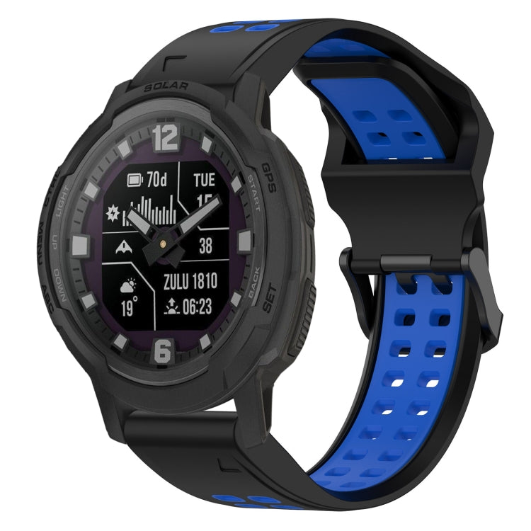 For Garmin Instinct Crossover Solar 22mm Two-Color Reverse Buckle Silicone Watch Band(Black+Blue) - Watch Bands by PMC TechLife | Online Shopping South Africa | PMC TechLife