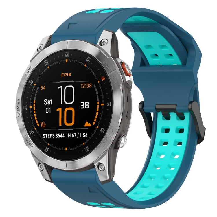 For Garmin Epix Gen 2 22mm Two-Color Reverse Buckle Silicone Watch Band(Blue+Teal) - Watch Bands by PMC TechLife | Online Shopping South Africa | PMC TechLife