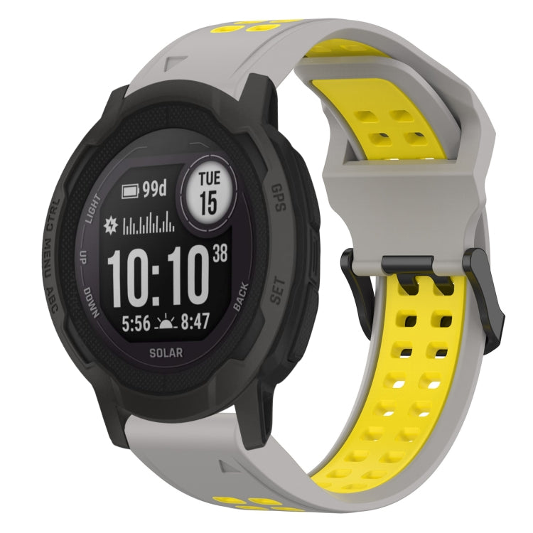 For Garmin Instinct 2 22mm Two-Color Reverse Buckle Silicone Watch Band(Grey+Yellow) - Watch Bands by PMC Jewellery | Online Shopping South Africa | PMC Jewellery