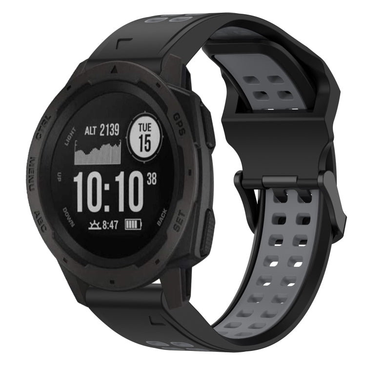 For Garmin Instinct 22mm Two-Color Reverse Buckle Silicone Watch Band(Black+Grey) - Watch Bands by PMC TechLife | Online Shopping South Africa | PMC TechLife