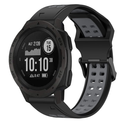 For Garmin Instinct 22mm Two-Color Reverse Buckle Silicone Watch Band(Black+Grey) - Watch Bands by PMC Jewellery | Online Shopping South Africa | PMC Jewellery