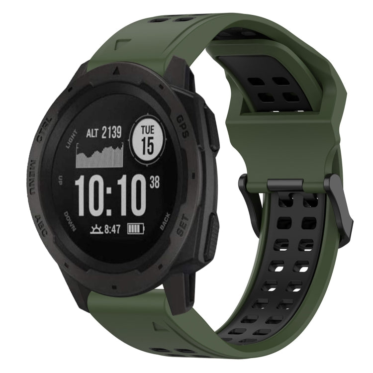 For Garmin Instinct 22mm Two-Color Reverse Buckle Silicone Watch Band(Army Green+Black) - Watch Bands by PMC Jewellery | Online Shopping South Africa | PMC Jewellery