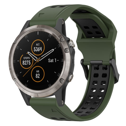 For Garmin Fenix 5 Plus 22mm Two-Color Reverse Buckle Silicone Watch Band(Army Green+Black) - Watch Bands by PMC Jewellery | Online Shopping South Africa | PMC Jewellery