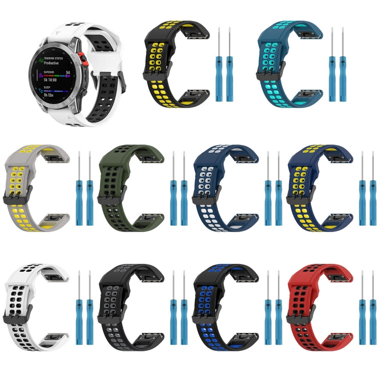 For Garmin Forerunner 955 22mm Two-Color Reverse Buckle Silicone Watch Band(Black+Blue) - Watch Bands by PMC TechLife | Online Shopping South Africa | PMC TechLife