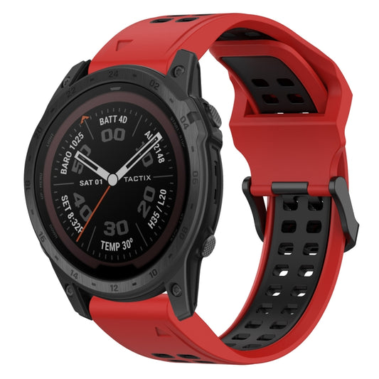 For Garmin Tactix 7 Pro 26mm Two-Color Reverse Buckle Silicone Watch Band(Red+Black) - Watch Bands by PMC Jewellery | Online Shopping South Africa | PMC Jewellery