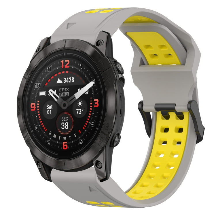 For Garmin Epix Pro 42mm 20mm Two-Color Reverse Buckle Silicone Watch Band(Grey+Yellow) - Watch Bands by PMC Jewellery | Online Shopping South Africa | PMC Jewellery