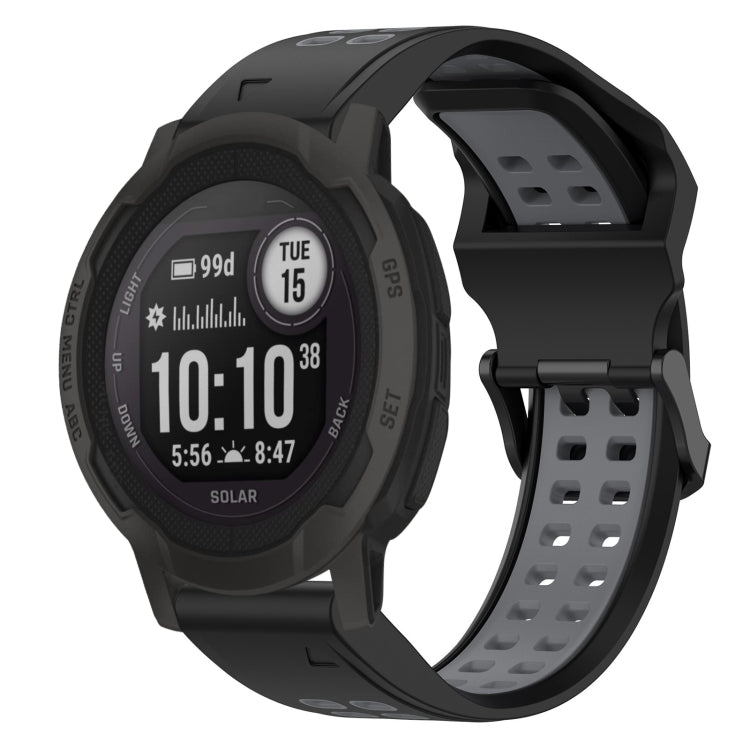 For Garmin Instinct 2S 20mm Two-Color Reverse Buckle Silicone Watch Band(Black+Grey) - Watch Bands by PMC TechLife | Online Shopping South Africa | PMC TechLife