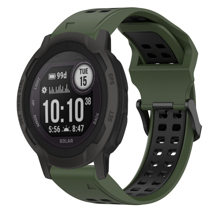 For Garmin Instinct 2S 20mm Two-Color Reverse Buckle Silicone Watch Band(Army Green+Black) - Watch Bands by PMC Jewellery | Online Shopping South Africa | PMC Jewellery