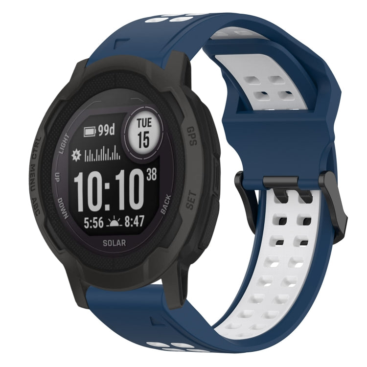 For Garmin Instinct 2S 20mm Two-Color Reverse Buckle Silicone Watch Band(Blue+White) - Watch Bands by PMC TechLife | Online Shopping South Africa | PMC TechLife