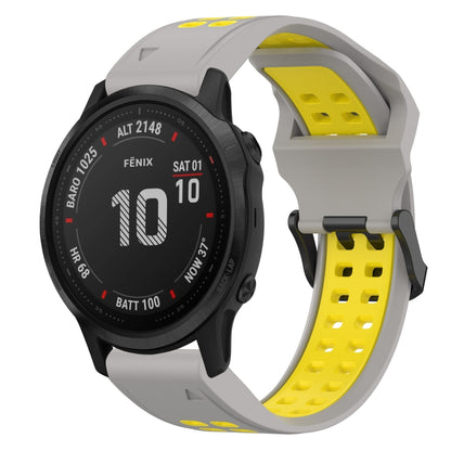 For Garmin Fenix 6S Pro 20mm Two-Color Reverse Buckle Silicone Watch Band(Grey+Yellow) - Watch Bands by PMC Jewellery | Online Shopping South Africa | PMC Jewellery