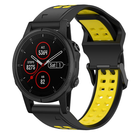 For Garmin Fenix 5S Plus 20mm Two-Color Reverse Buckle Silicone Watch Band(Black+Yellow) - Watch Bands by PMC Jewellery | Online Shopping South Africa | PMC Jewellery