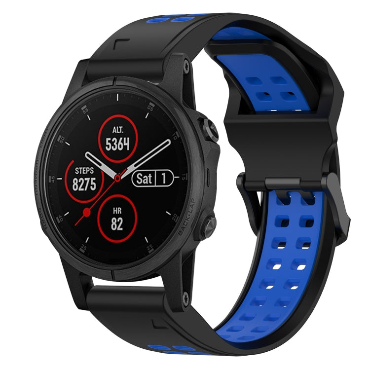 For Garmin Fenix 5S Plus 20mm Two-Color Reverse Buckle Silicone Watch Band(Black+Blue) - Watch Bands by PMC Jewellery | Online Shopping South Africa | PMC Jewellery