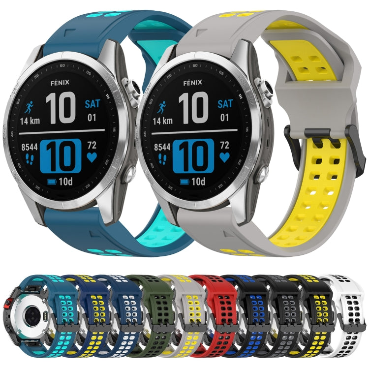 For Garmin Fenix 6S 20mm Two-Color Reverse Buckle Silicone Watch Band(Blue+Yellow) - Watch Bands by PMC Jewellery | Online Shopping South Africa | PMC Jewellery