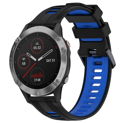 For Garmin Fenix 6 Solar Sports Two-Color Silicone Watch Band(Black+Blue) - Watch Bands by PMC Jewellery | Online Shopping South Africa | PMC Jewellery