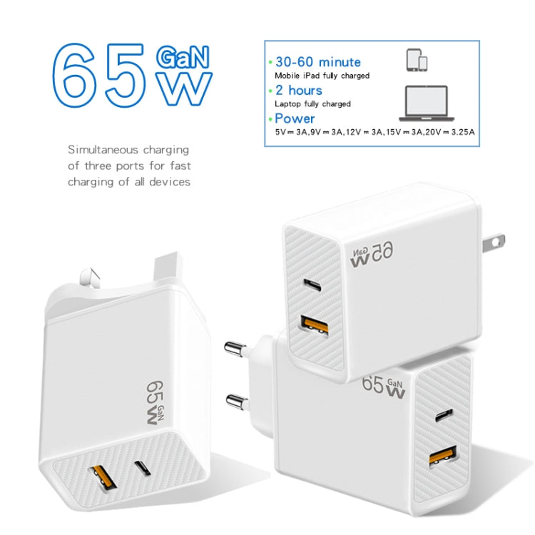 GaN PD48W Type-C PD3.0 + USB3.0 Notebook Adapter for  MacBook Series ，EU Plug(Black) - Cable & Adapter by PMC TechLife | Online Shopping South Africa | PMC TechLife