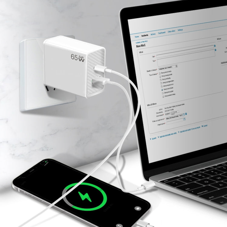 GaN PD48W Type-C PD3.0 + USB3.0 Notebook Adapter for  MacBook Series ，EU Plug(Black) - Cable & Adapter by PMC TechLife | Online Shopping South Africa | PMC TechLife