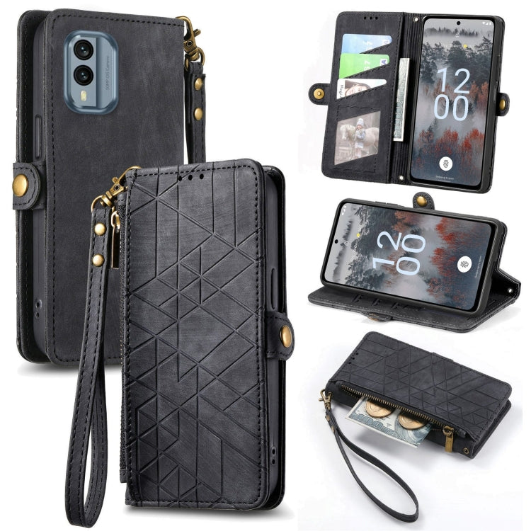 For Nokia X30 5G Geometric Zipper Wallet Side Buckle Leather Phone Case(Black) - Nokia Cases by PMC Jewellery | Online Shopping South Africa | PMC Jewellery