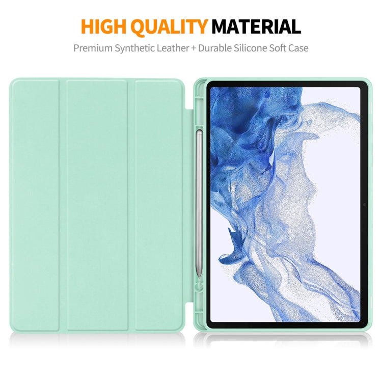For Samsung Galaxy Tab S9 ENKAY Tri-fold Custer Leather TPU Bottom Smart Case with Pen Slot(Light Green) - free shipping - PMC TechLife - Order now!